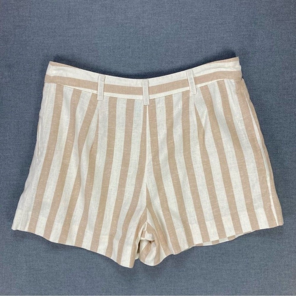 Draper James Striped Pleated Linen Shorts Womens 0 Tan White Coastal Summer Chic